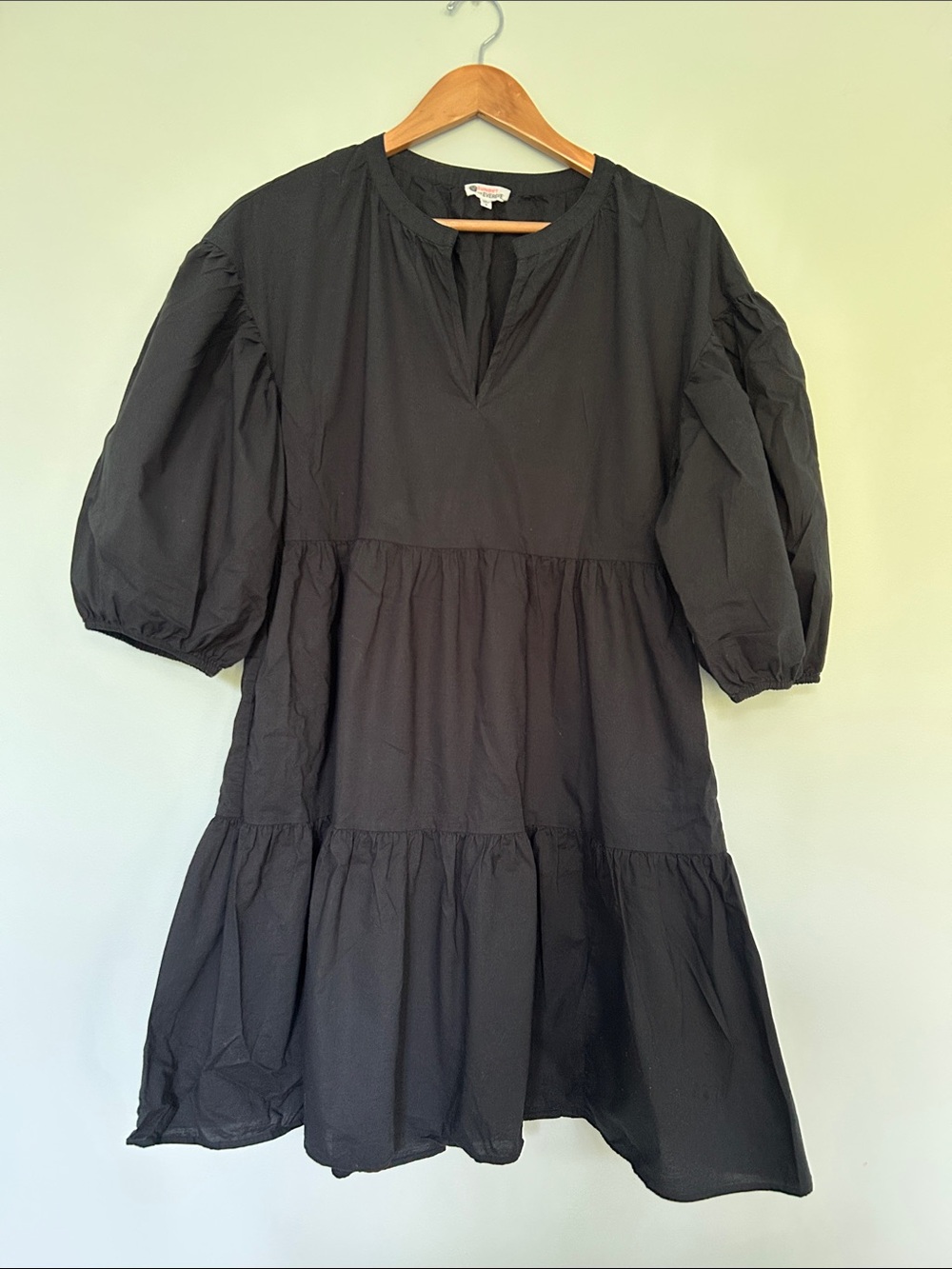 Evereve Black Tiered Puff-Sleeve Mini Dress